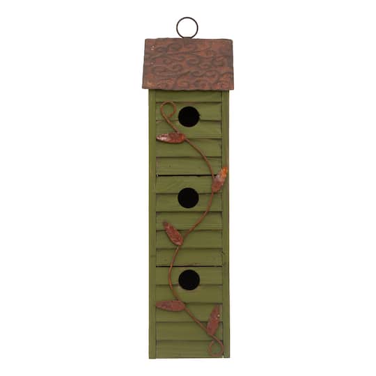 Glitzhome® 18" Green Window-Blinds Distressed Solid Wood Birdhouse